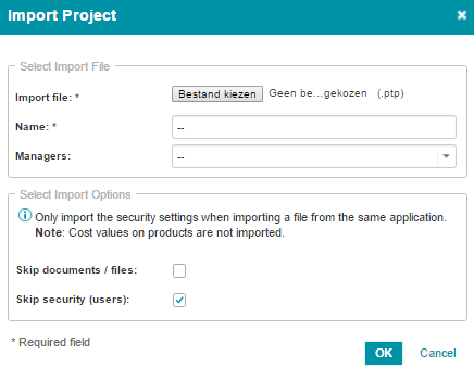 dialog import a project