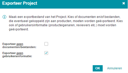 dialog export a project