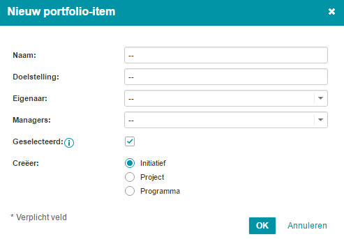 nieuw portfolio item dialoog - juist